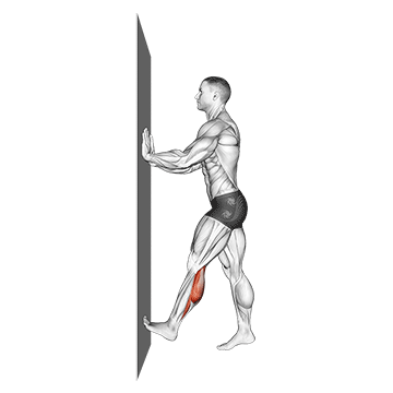 calf push stretch with hands against wall